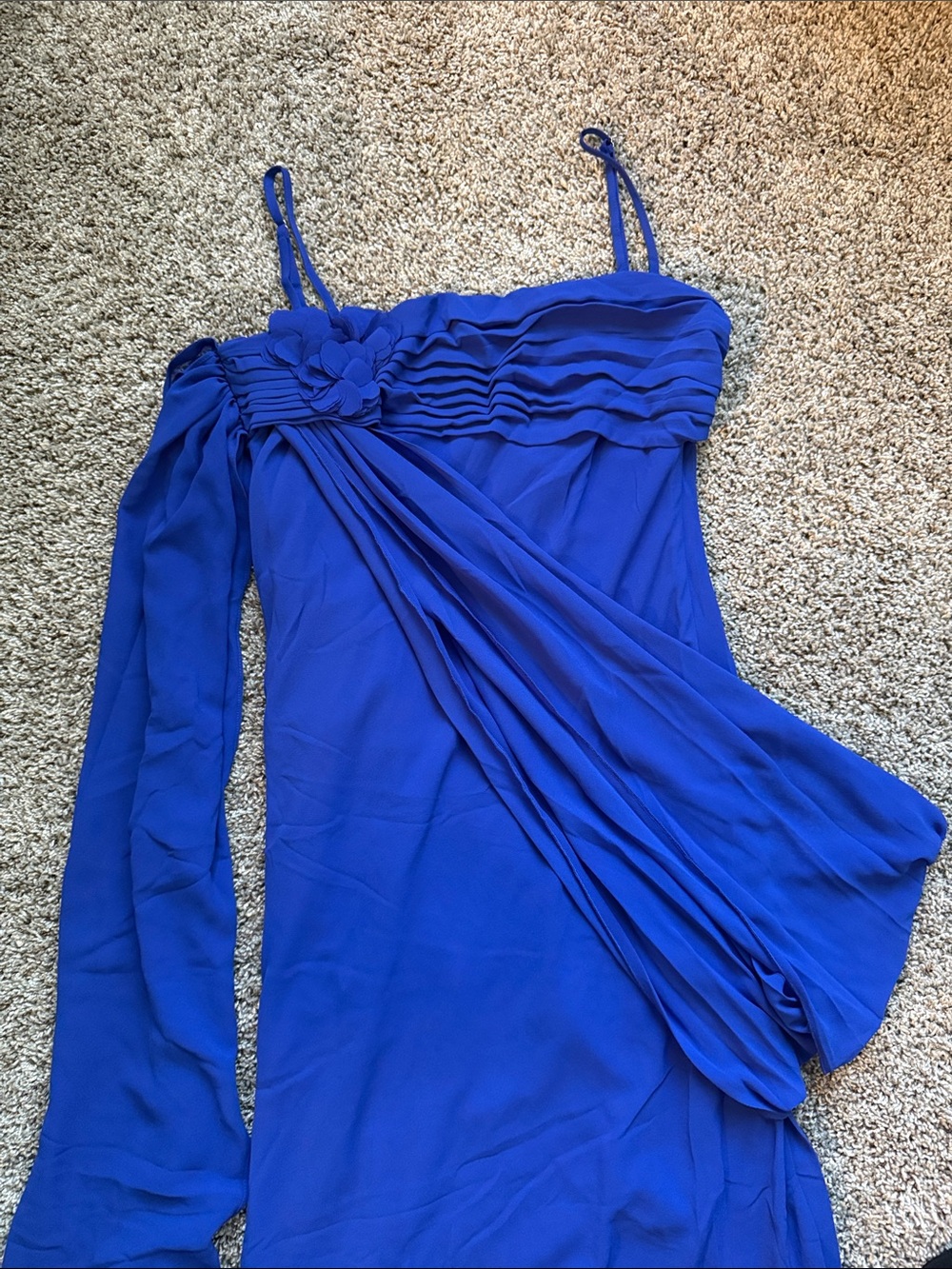 Meshki Lena Royal Blue Chiffon Maxi Dress with Flower Detail